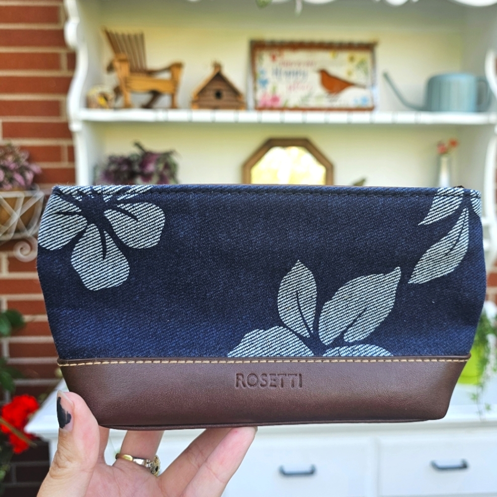 Y2K Rosetti Denim and Brown Floral Pouch Makeup Bag